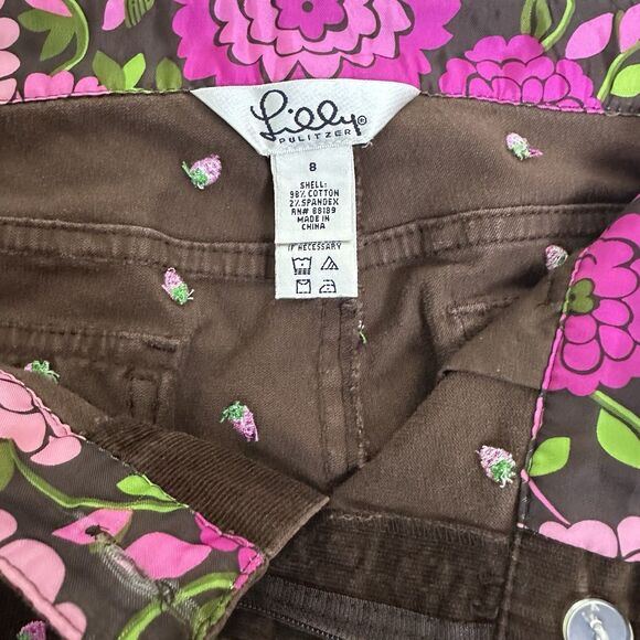 Lilly Pulitzer Brown Corduroy Strawberry Pants Size 8 Cropped Preppy‎ Wide Leg - Picture 3 of 16